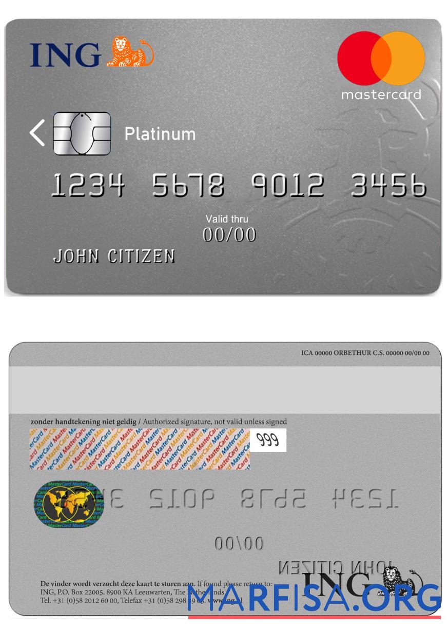 Blank Netherlands ING bank mastercard platinum sample